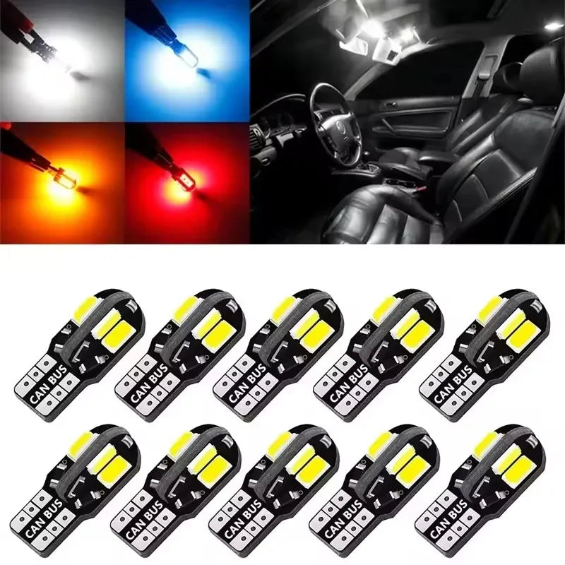 20/10Pcs W5W T10 LED CANBUS No Error 5W5 12V 2W 600Lm Super Bright Car Interior Side Light 194 3030 SMD Auto Bulb White Amber Re
