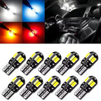 20/10Pcs W5W T10 LED CANBUS No Error 5W5 12V 2W 600Lm Super Bright Car Interior Side Light 194 3030 SMD Auto Bulb White Amber Re