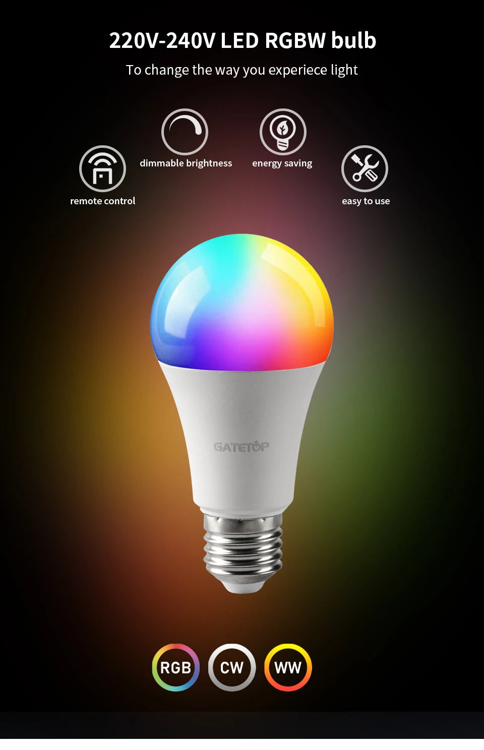 1-10PCS LED Intelligent RGBW Bulb GU10 E27 E14 24 Key Infrared Remote Control AC110V 230V 6W 10W Color Plus White Light Dimming