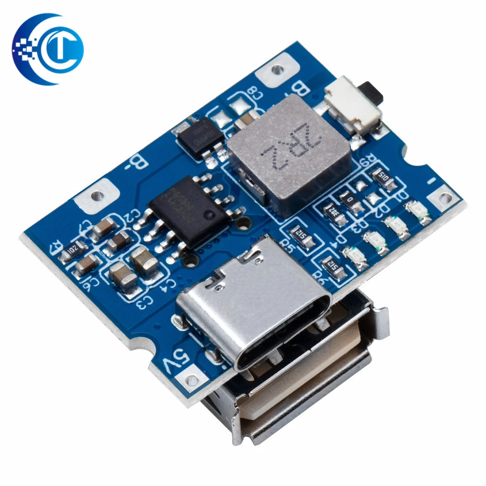 LiPo Battery Charging Protection Module, 5V 2.4A USB Type-C Boost Converter Power Supply Board