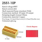 Electrical Cable Wire Connectors Push-in Terminal Block Universal Compact Wiring Multiple In Out Spliceable Mount On Din Rail
