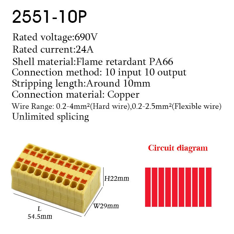 Electrical Cable Wire Connectors Push-in Terminal Block Universal Compact Wiring Multiple In Out Spliceable Mount On Din Rail