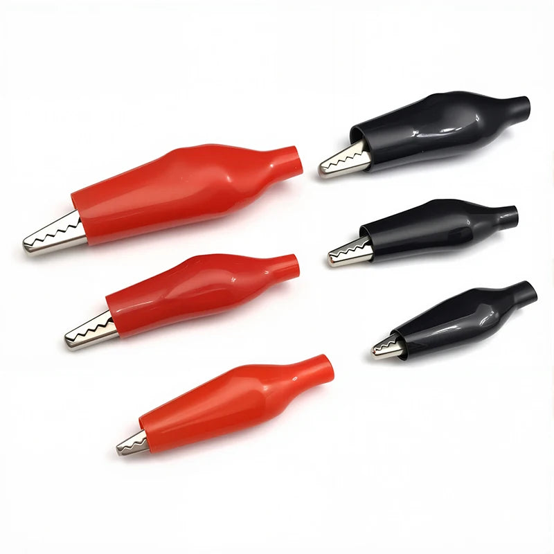 10Pcs Crocodile Type Clip 28 35 45mm Black Red Soft Plastic Coated Testing Probe Mini Alligator Test Clips