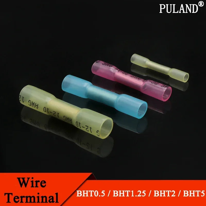 10/100Pcs Heat Shrinkable Cable Terminal Tube BHT0.5 BHT1.25 BHT2 BHT5 AWG22-10 Waterproof Butt Crimp Copper Insulated Connector