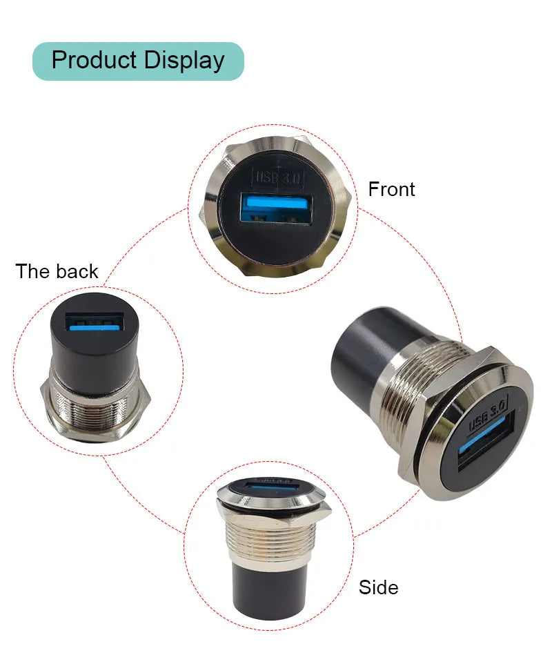 10PCS Panel Openings, 24 Metal Circular D-Shaped USB 2.0 3.0 Single Port Double Port Female Socket Waterproof Joint
