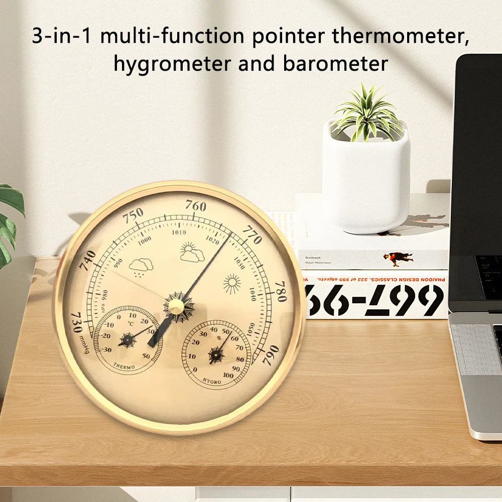 Metal 3 in 1 Barometer Weather Station for Indoor and Outdoor Use Barometer Thermometer Hygrometer with Round Frame