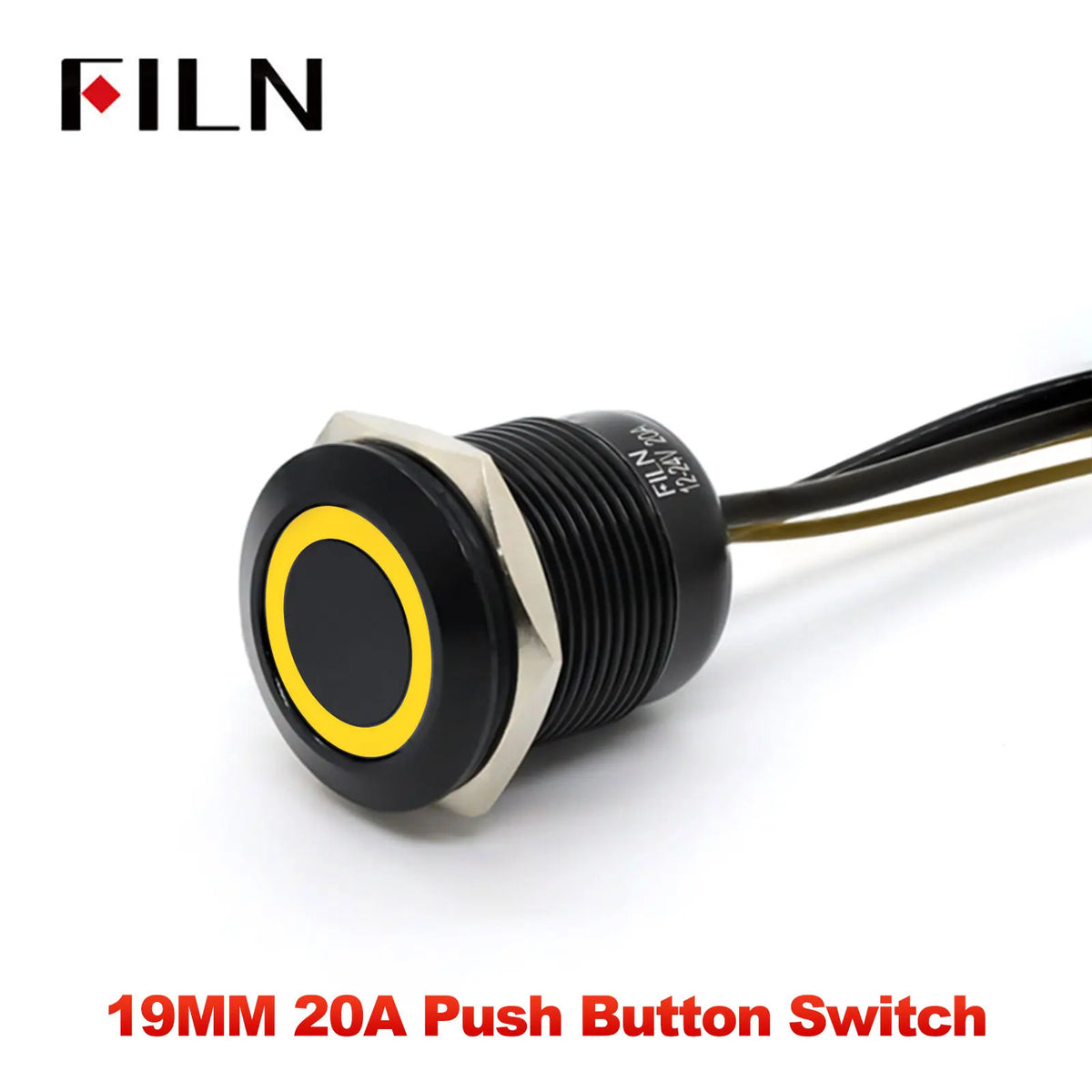 FILN 19MM 20A 12V 24V 110V 220V LATCHING MOMENTARY Flat Ring Round Push Button Switch IP66 Metal Stainless Steel  with 20cm Wire