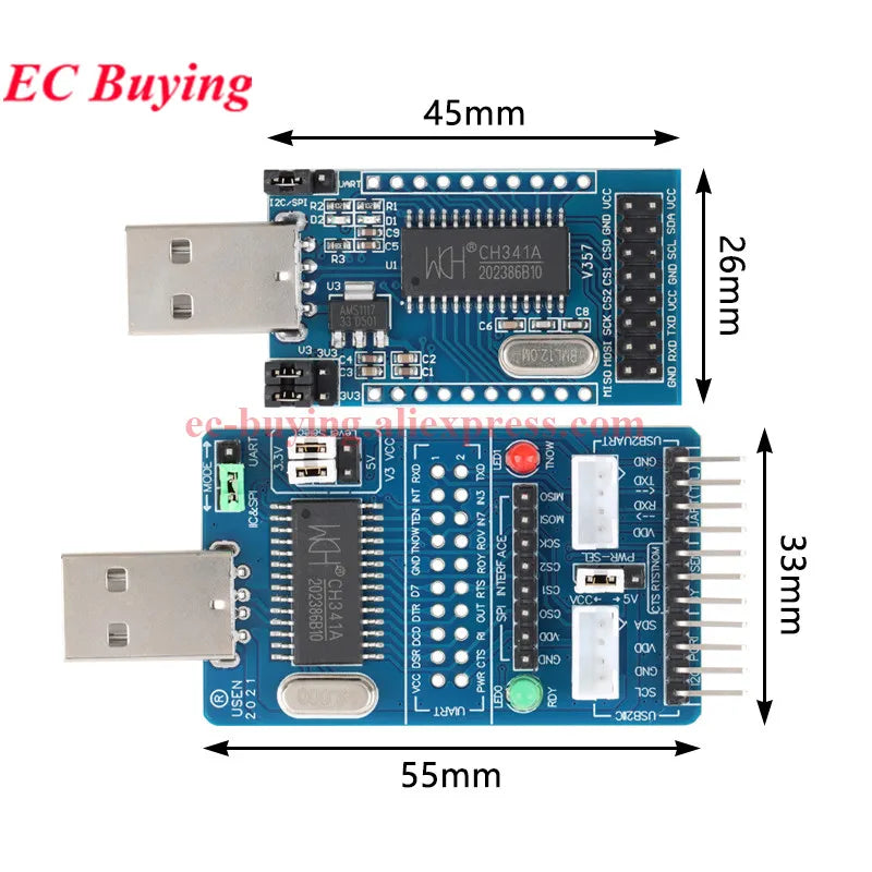 CH341A Programmer USB to SPI I2C IIC UART TTL ISP Serial Adapter Module EPP/MEM Converter Brush Debugging RS232 RS485 CH341T