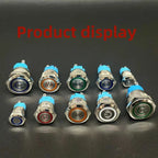 12 16 19 22MM Metal Button Switch LED Light Waterproof Momentary  Self-Locking Car Engine Power Supply 5V 6V12V24V 220V Red Blue