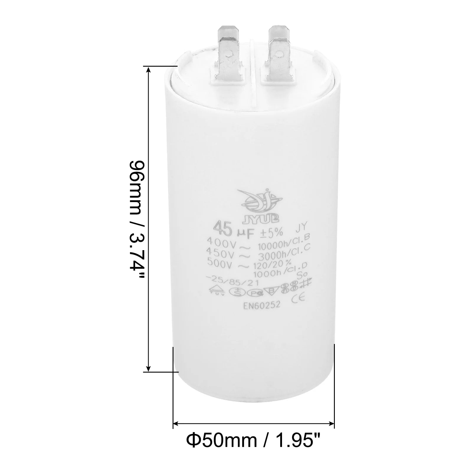 CBB60 8uf-100uf Running Capacitor AC 450V 4 Pins 50/60Hz Double Insert Cylinder Bottom for Air Conditioning Water Pump Fan Motor