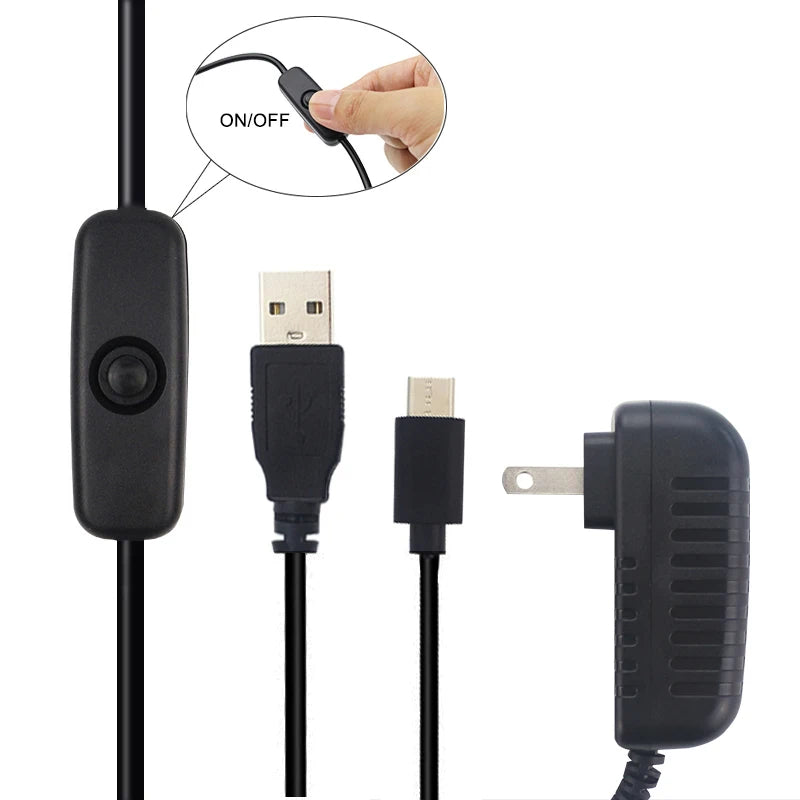 5V 3A Power Supply with ON/OFF Switch EU US UK Plug Charger USB Type-C Power Adapter for Raspberry Pi 4 Orange Pi Zero 3 / 3B