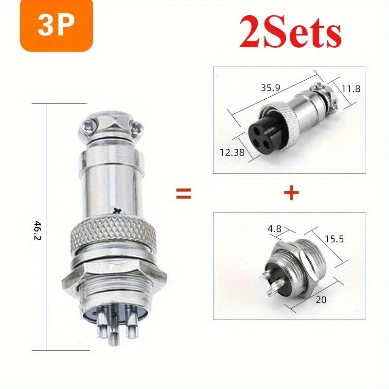 2 Sets  Male + Female GX16 Aviation Connector Plugs,2P/3P/4P/5P/6P/7P/8P/9P/10P Configurations Ideal