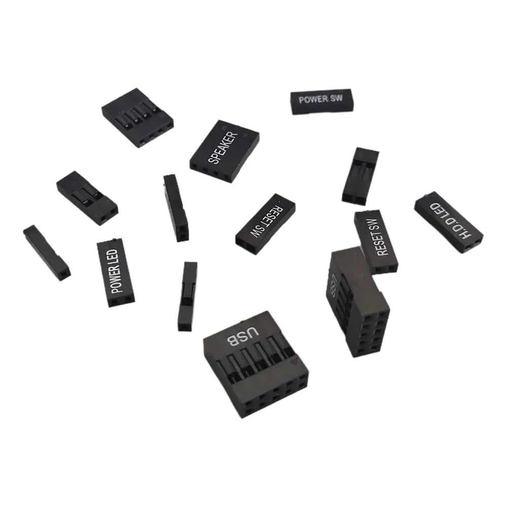 20pcs Printed DuPont Shell Connector for Computer Mainframe Audio, HDD LED, USB, +P, -P, Reset, Power SW, Speaker Connectors