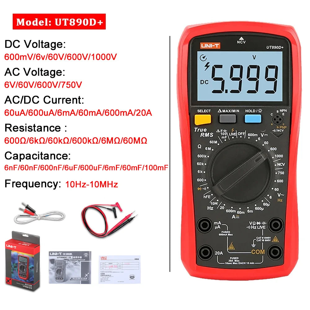 UNI-T Multimeter Professional UT890C UT890D+ UT89X UT89XD UT89XE UT60S UT60BT UT61B+ UT61D+ UT61E Plus Electrical Multi Meter
