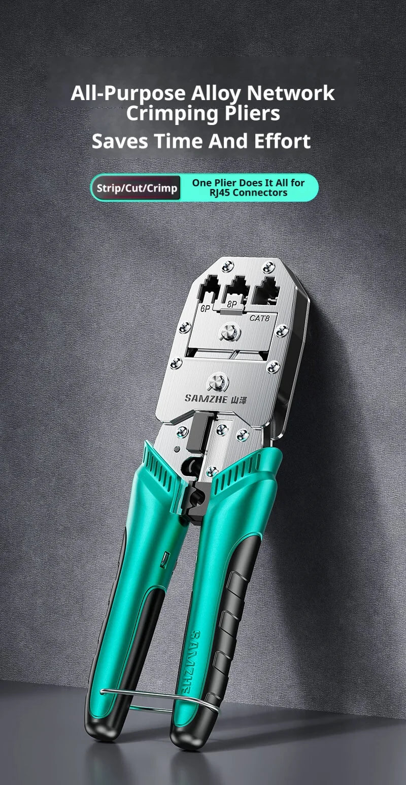 SAMZHE Alloy Steel Crimp Plier RJ45 Crimper Stripper Cutter for Cat5e/6/7/8 Ethernet Wire Tool With Dovetail Clip Double 8P