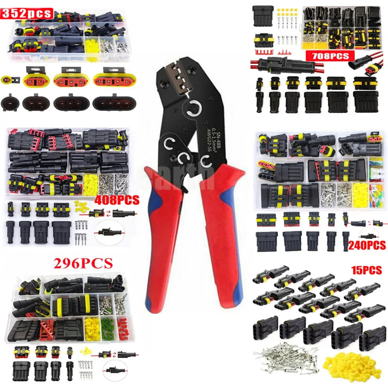 708/408/352/240/296/15pcs HID Waterproof Connectors Car Marine Seal Automotive Electrical Wire Connector Plug Truck Harness