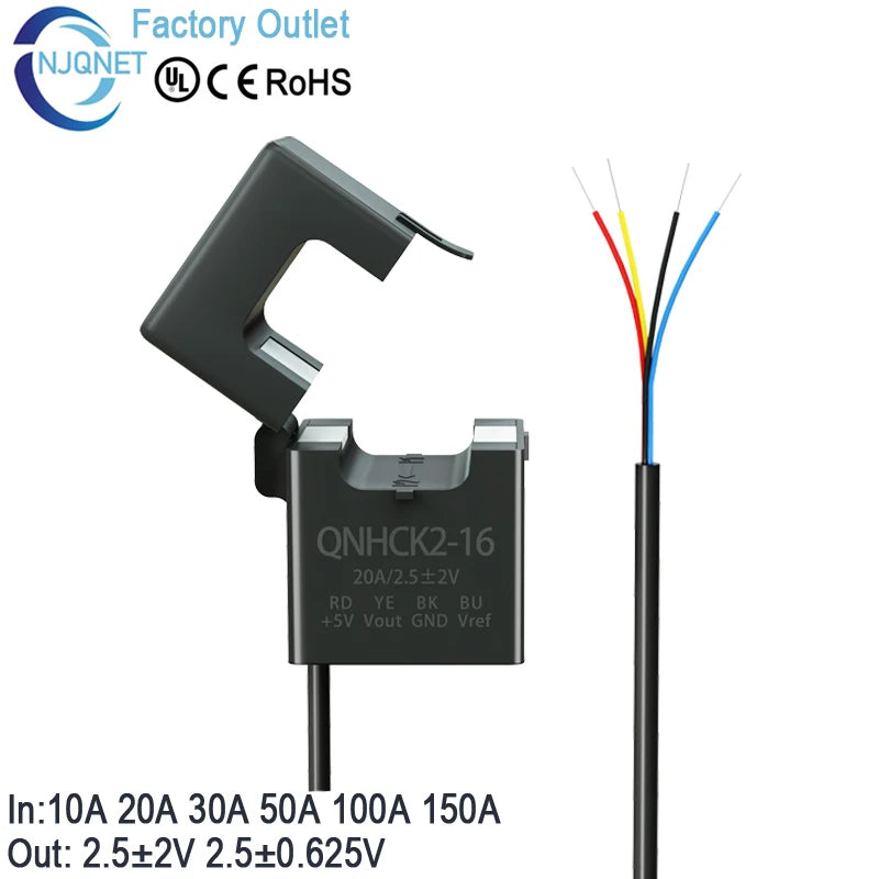 Hall Effect Current Transducer Sensor QNHCK2-16 DC 10A 20A 30A 50A 100A 2.5V±2V 2.5V±0.625V Split Core Current Sensor Clamp On