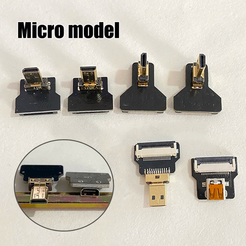 1PCS Ribbon FPV HDMI-Compatible Connector Flexible Flat Cable Raspberry Pi 4 Micro HDMI to HDMI/Mini HDMI Female 90 Degree FFC