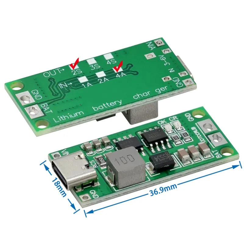 2S 3S 4S Li-ion battery charger battery protection board TypeC USB boost charging board DC3-5V