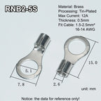 100pcs RNB Brass Ring Bare Terminal Block Connector Cable Lugs Wire Crimping Tips Electrical Connection Strips 12V 2.5mm 4mm 6mm