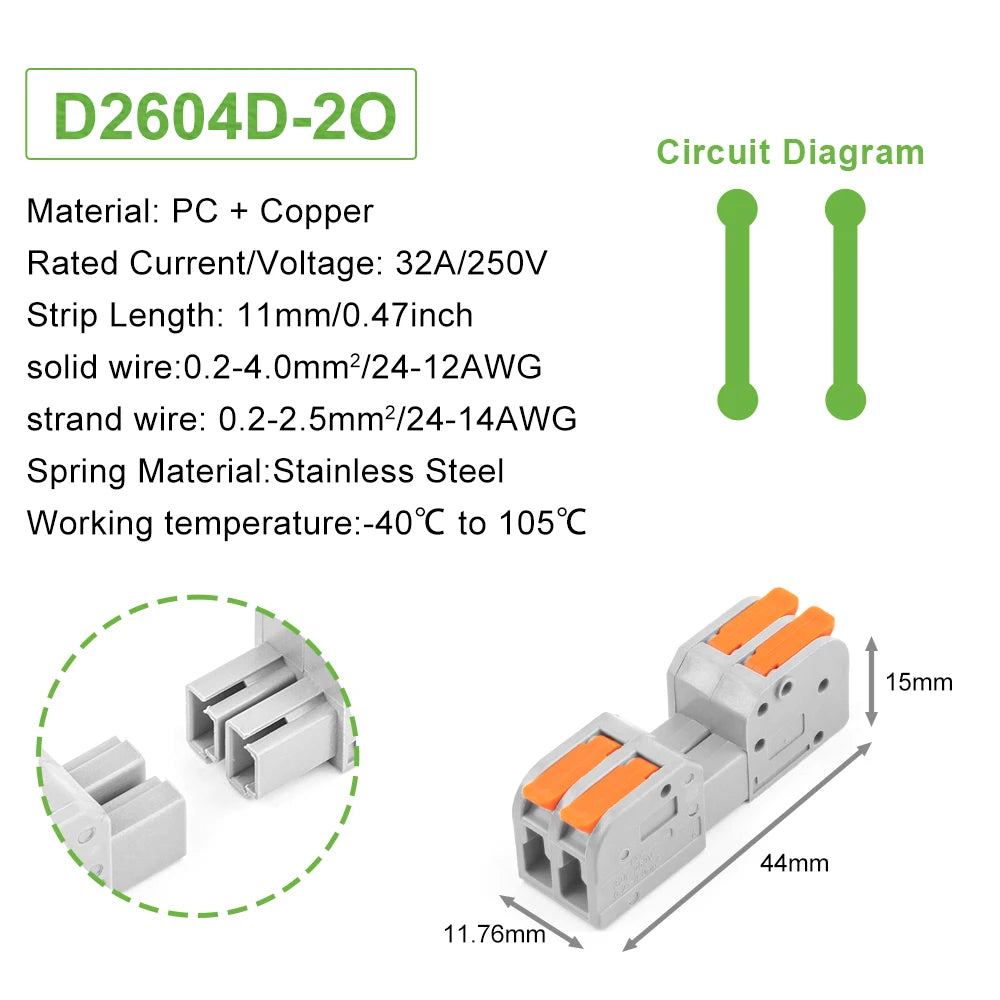 5Pcs DF-2604D Mini Docking Quick Wire Connector Male Female Universal Compact Push-in Butt Conductor Terminal Block 32A 250V