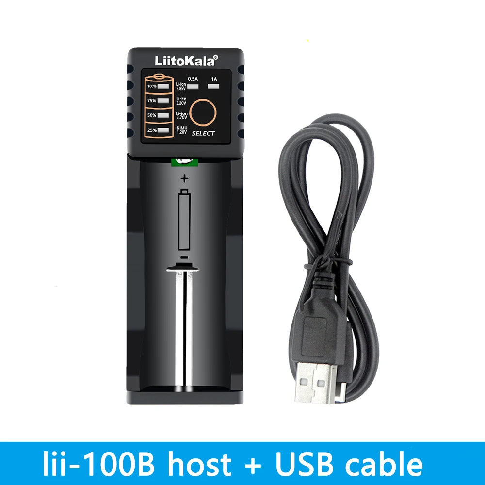 LiitoKala Lii-100C Lii-100 B Battery Charger For 18650 18350 26650 16340 RCR123 14500 3.7V 1.2V Ni-MH Ni-Cd 2A USB Smart Charger