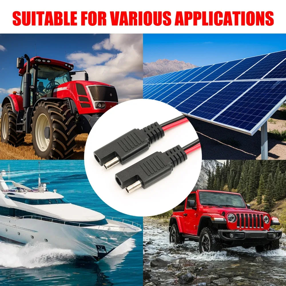 (14.5cm) SAE Connector Cable 12V Quick Disconnect 2 Pin Plug for Automotive Battery Tender Solar Panel Charger Cord Wire Harness