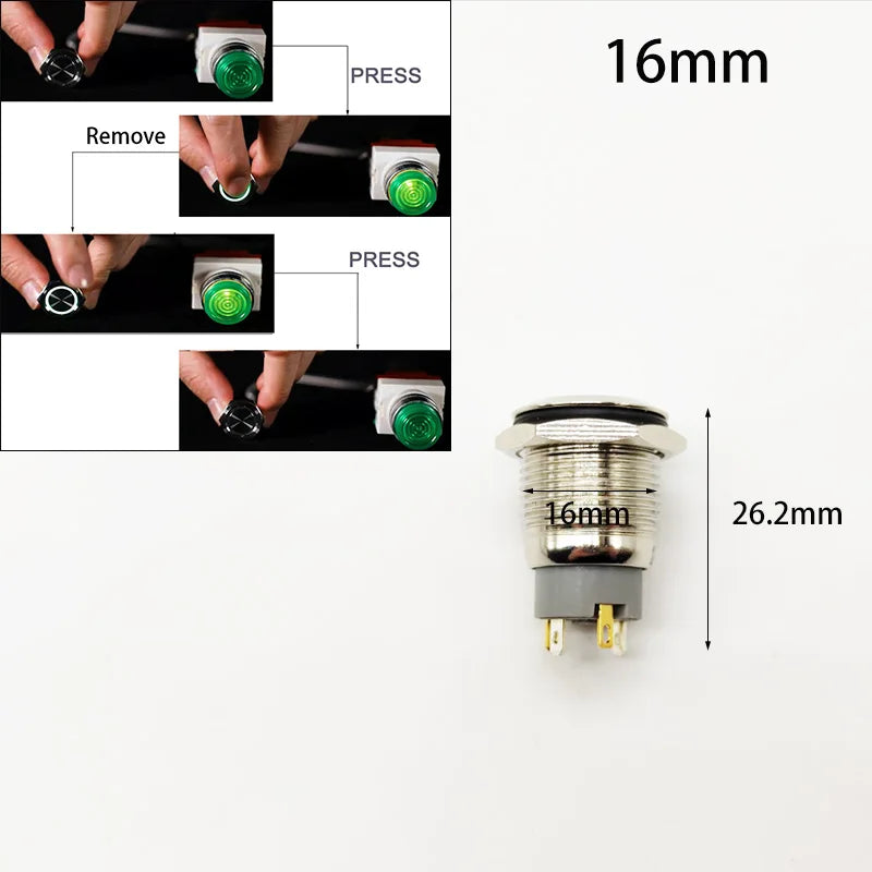 Mini Push Button Switch 12/16/19/22/25/30mm Electric Waterproof Power 12v Led Light Momentary Short Pressure Latching Fix On Off
