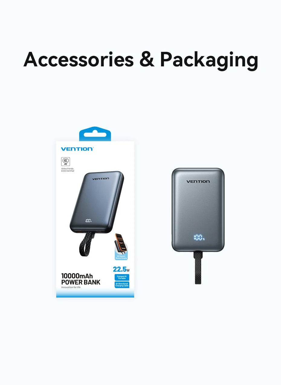 [CCC Certification] Vention Magnetic Power Bank 22.5W 10000mAh Portable 3C Powerbank 15W Wireless Fast Charger for iPhone 17 16