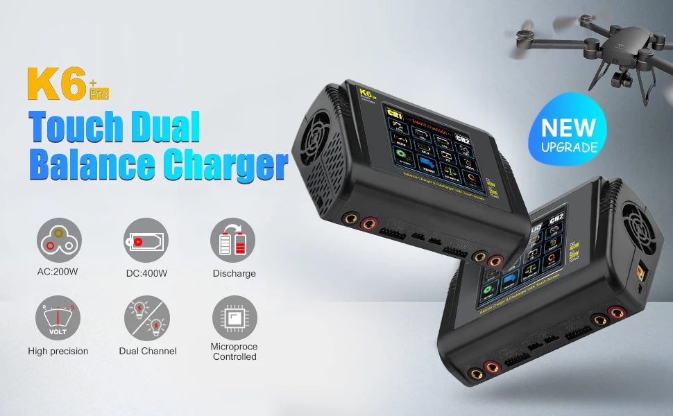 HTRC K6+ Lipo Battery Charger DC 400W AC 200W 12Ax2 RC Charger Balance Discharger For LiHV LiFe Li-lon NiCd NiMh Pb LiPo Batteri