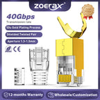 ZoeRax CAT8 CAT7 CAT6A Connector, Non-Pass Through RJ45 Connectors, 3-Prong 50μ Gold Plated with Strain Relief Boots
