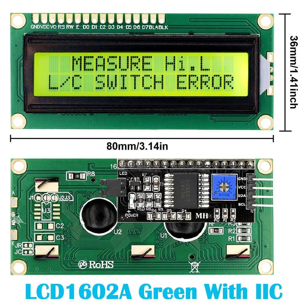 LCD1602 1602 LCD Module 16x2 Character LCD Display PCF8574T PCF8574 IIC I2C Interface 5V Blue / Yellow Green Screen for Arduino
