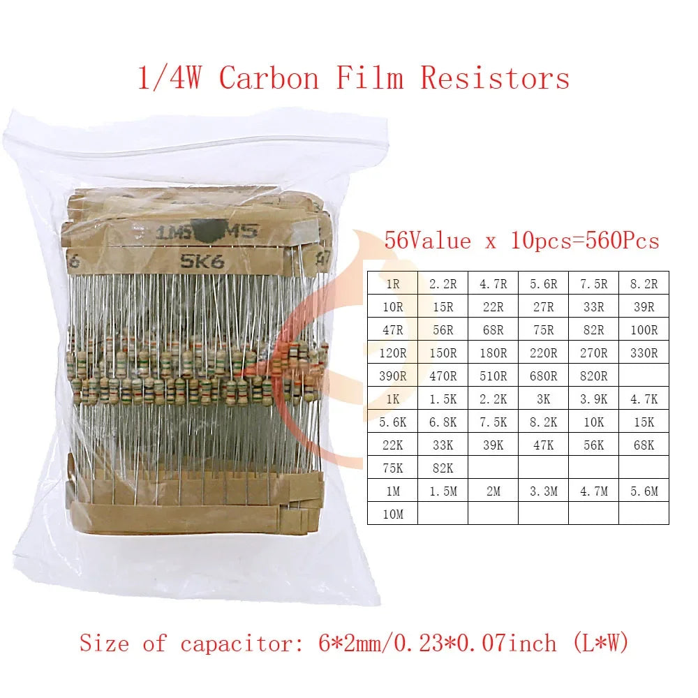 Carbon Film Resistors Assortment Kit set 1/8W 1/4W 1/2W 1W 2W 3W 5W 5% Electronic Components resistor package