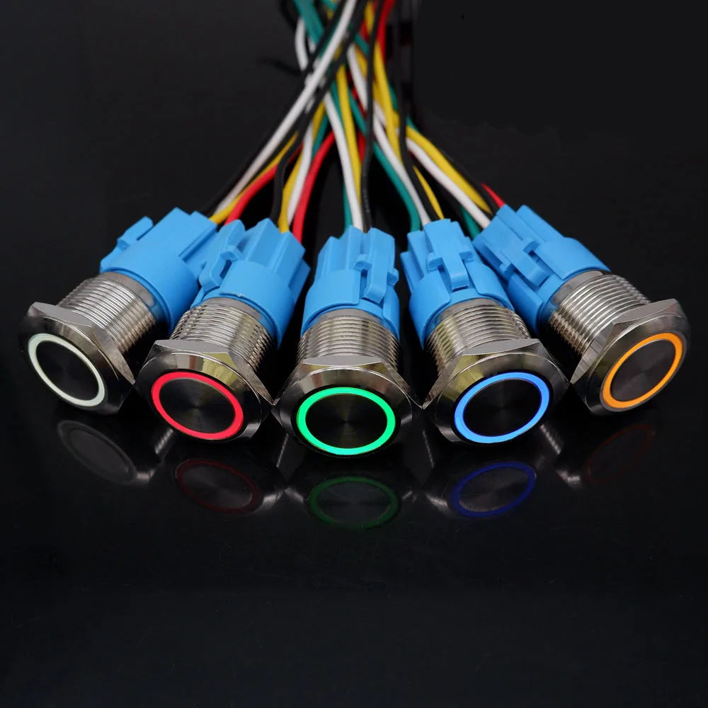 5pcs Metal Push Button Switch Ring Lamp 16mm 19mm 22mm Waterproof LED Light On Off Momentary Latching 5v 12v 24v 220v Red Blue