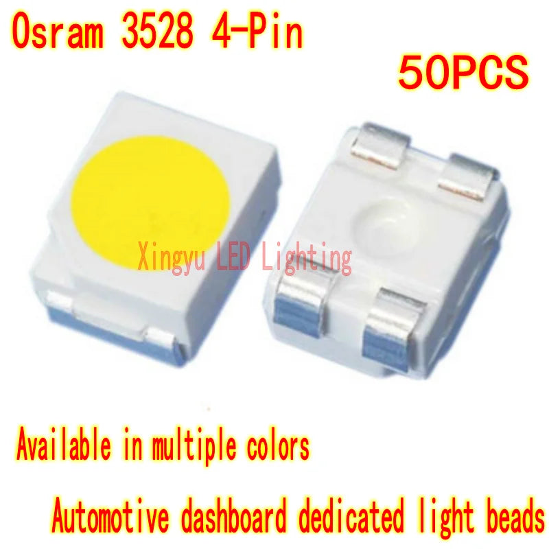 50PCS  3528 4pin LED Lamp Bead White Red Yellow Green Blue Lightbright 1210 Imported Automobile Instrument Panel Lamp