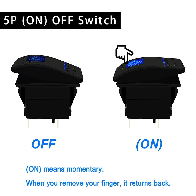 Waterproof Rocker Switch with Blue LED | 12V/24V Latching & Momentary (SPST/ DPDT) | for Marine, UTV, ATV, RZR, Automotive
