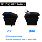 Waterproof Rocker Switch with Blue LED | 12V/24V Latching & Momentary (SPST/ DPDT) | for Marine, UTV, ATV, RZR, Automotive