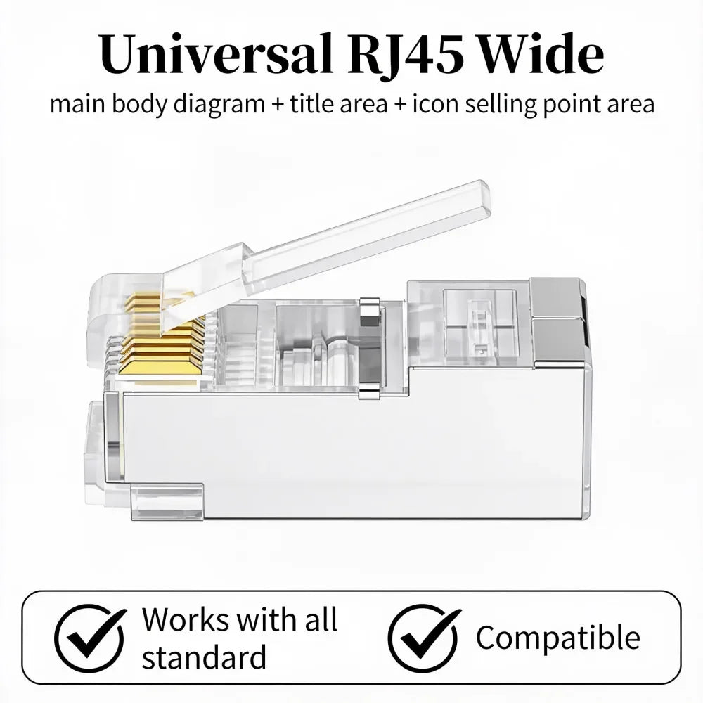 10/50/100Pcs Pass Through RJ45 Cat6 Shielded Connectors Crystal End Gold-Plated 8P8C Crimp UTP Ethernet Modular Plug