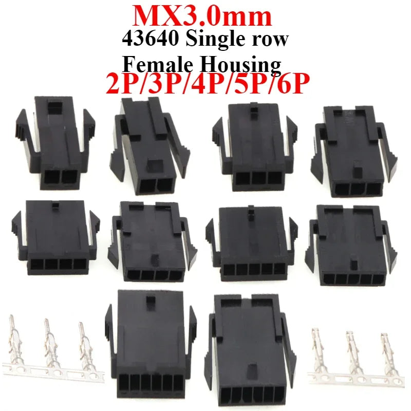 10-50sets 3.0mm Micro-Fit 3.0 Connector Receptacle Housing 2Pin 3 4 5 6 Circuit Plug House Terminal 43640 43645 MX3.0mm