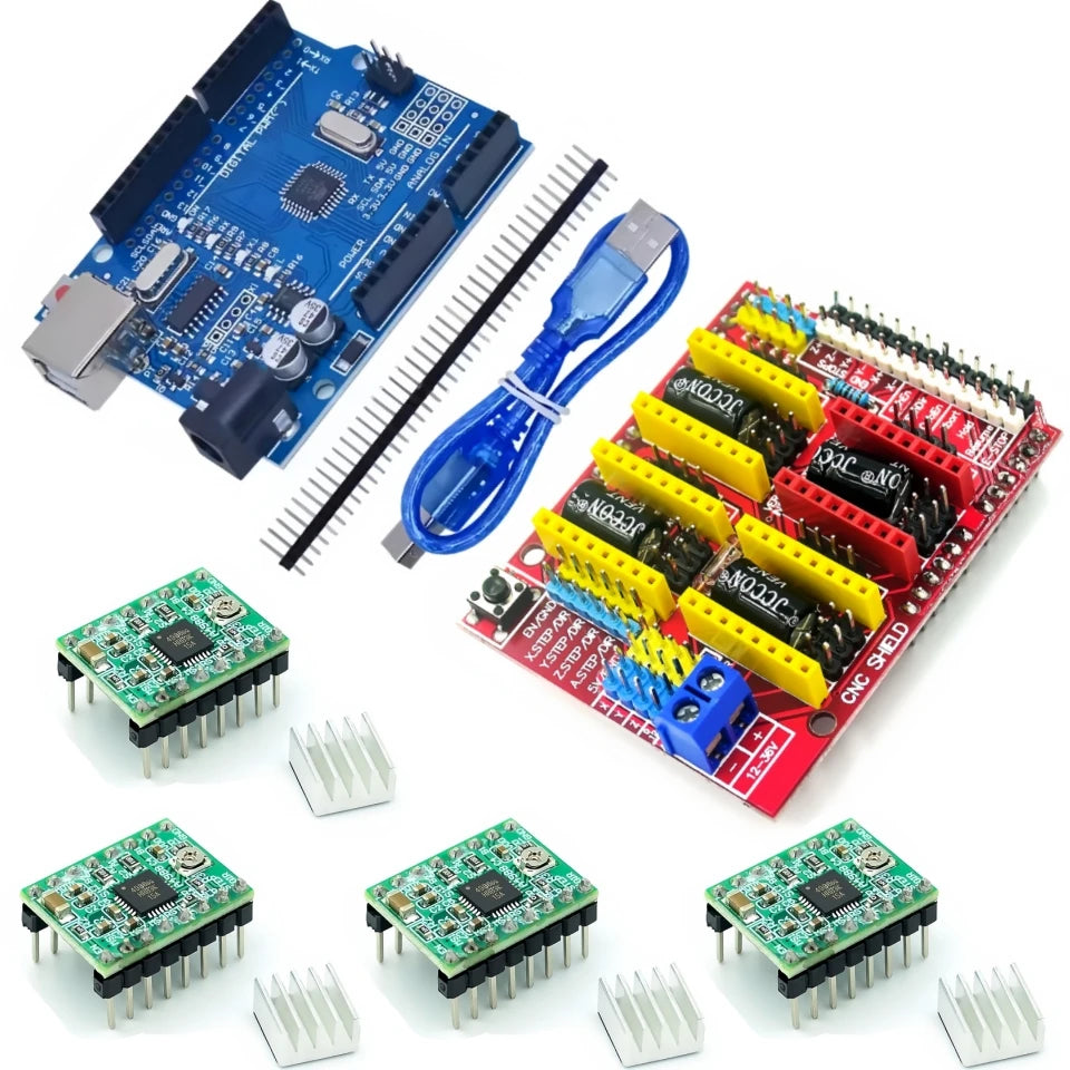 CNC Shield V3 Engraving Machine 3D Printer + 4pcs DRV8825 Or A4988 Driver Expansion Board For Arduino For UNO- R3 With USB Cable