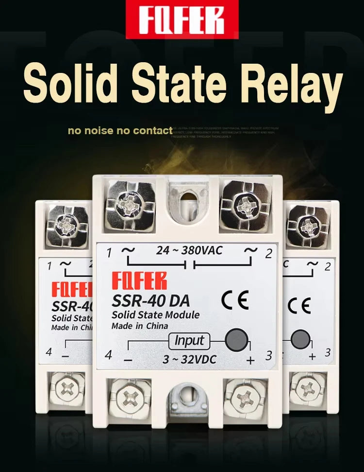 10A SSR 25A Solid State Relay 40A Output 3-32VDC 24-480VAC 220V Single Phase DC TO AC 40A Relay SSR HeatSink SSR 40DA