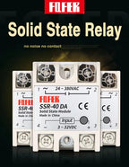 10A SSR 25A Solid State Relay 40A Output 3-32VDC 24-480VAC 220V Single Phase DC TO AC 40A Relay SSR HeatSink SSR 40DA
