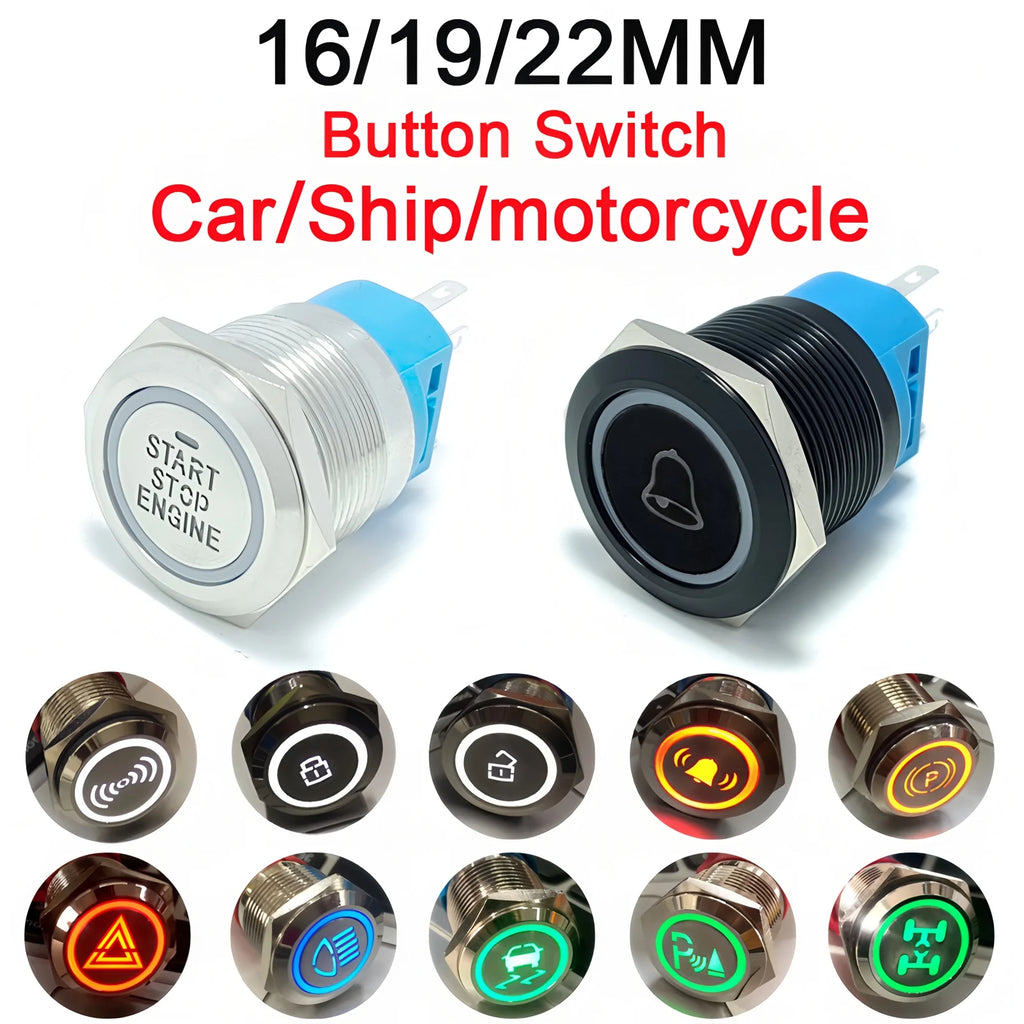 16/19/22mm Custom Metal Push Button Switch with Wire Laser Luminous Waterproof Latching Momentary 12V 220V 5V Motorcycle Switch