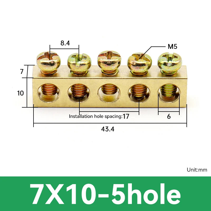 1 PCS Multi Specification Brass Ground Strip 5/6/7/8/9/10/12/15/20 Hole Brass Rod Grounding Terminal Ground Bar Terminal Strip