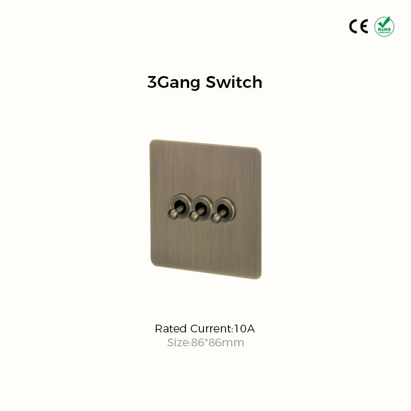 Avoir Bronze Brushed Toggle Switch 1-4 Gang 2 Way Metal Lever Wall Light Switches Standard Plug Adapter Electric Socket With Usb