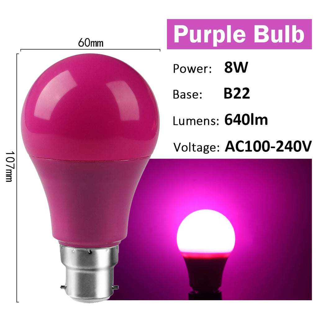 2-10pcs Colorful Bulb B22 E27 110V 220V Red Yellow Blue Green Pink Purple Orange Light Bulb Lamp for Home