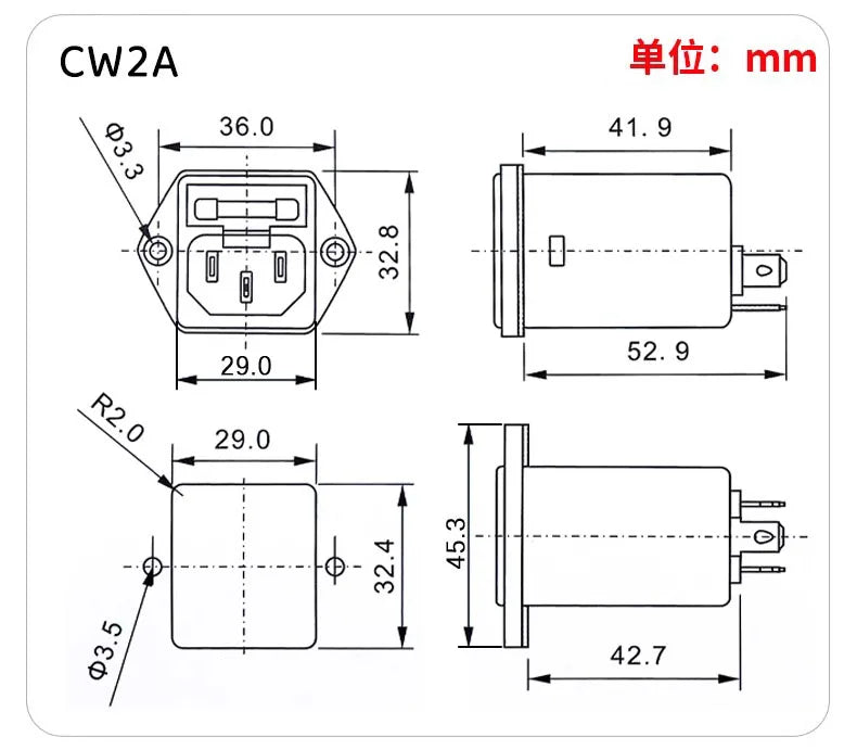 Single/Double Insurance EMI filter CW2A-3/6/10A-T EMI Socket Power Filter Audio Power Purifier Vehicle anti-interferenc