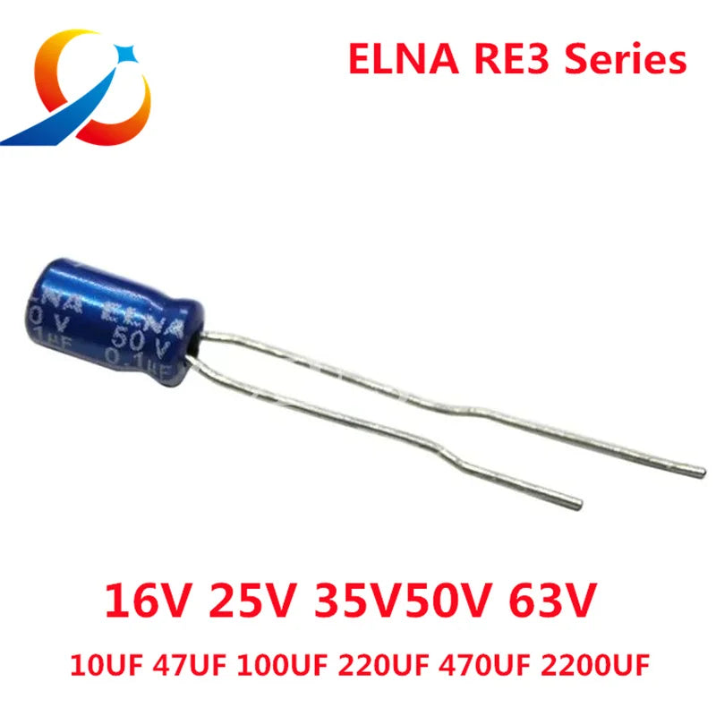 10PCS ELNA RE3 Series HiFi Audio Capacitor 16V 25V 35V  50V 0.1UF 10uF 22uF 47uF 100uF 220uF 470uF 1000uF  2200UF Original