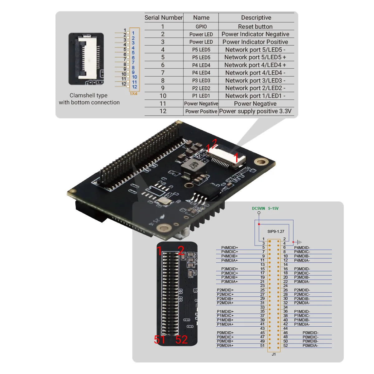 YINUO-LINK_YN-SG10501_5-Port Gigabit Smart Managed Industrial Switch Module 1.27mm Pin Header With VLAN TAG Support -40~85℃