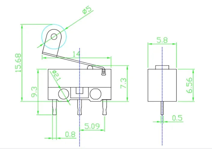 10Pcs Mini Micro Limit Switch NO NC 3 Pins PCB Terminals SPDT 1A 125V Roller Arc Lever Snap Action Push Microswitches